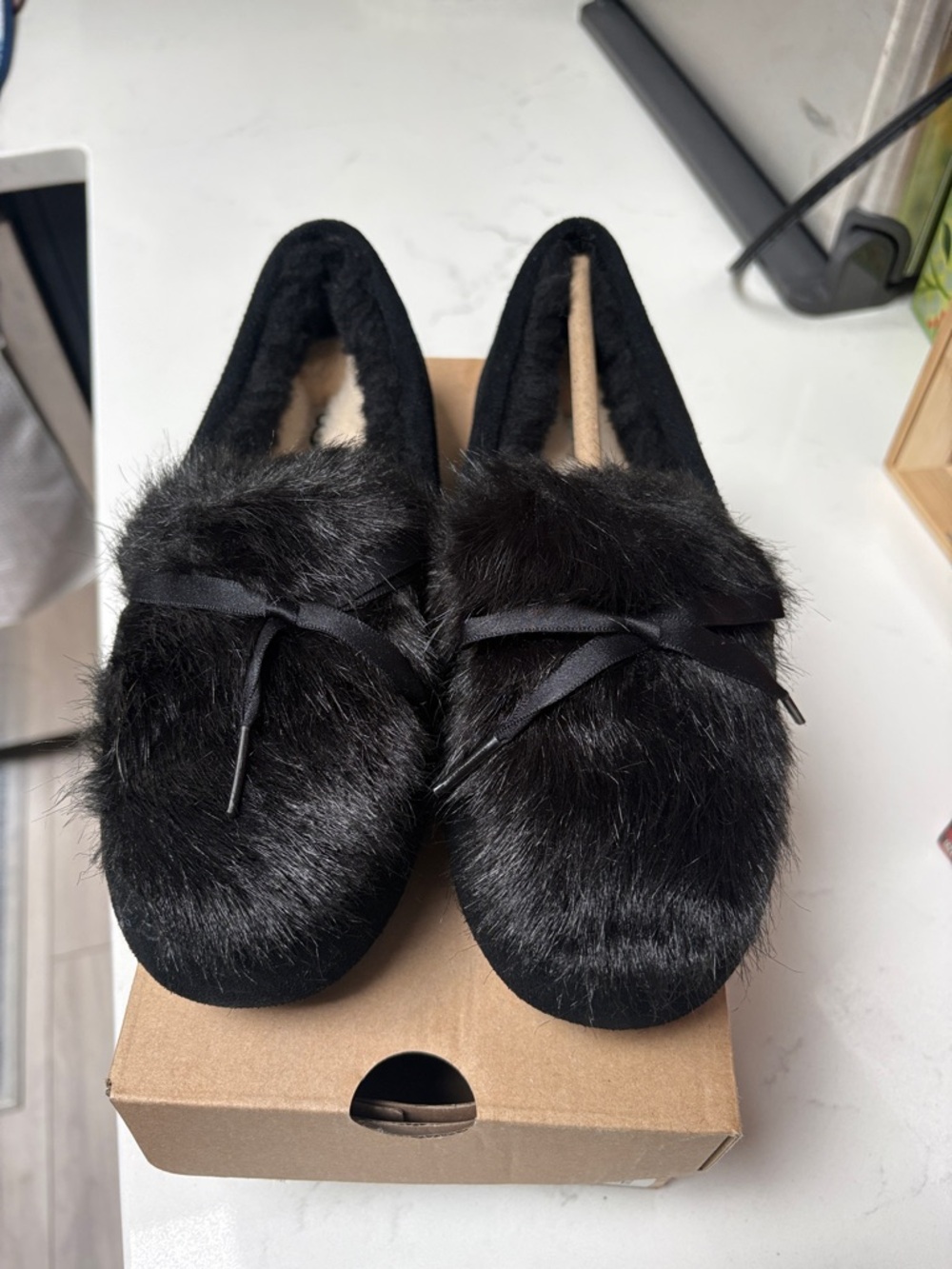 UGG Women's Black Faux Fur Slip-On Loafers